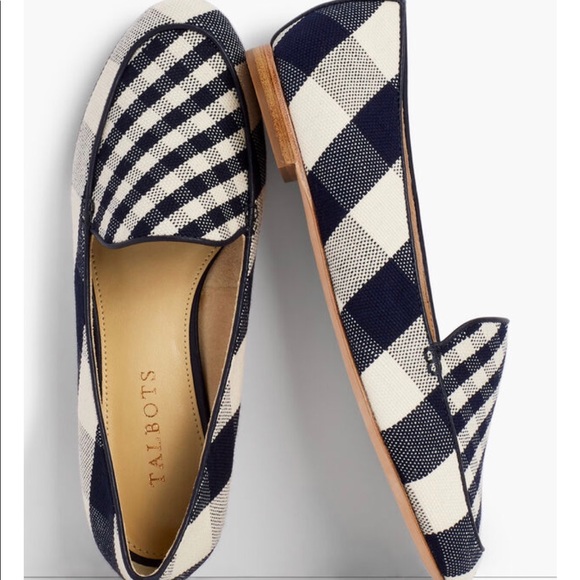 Talbots Shoes - Talbots Navy Blue - Gingham Canvas Loafers 8.5M 🎈